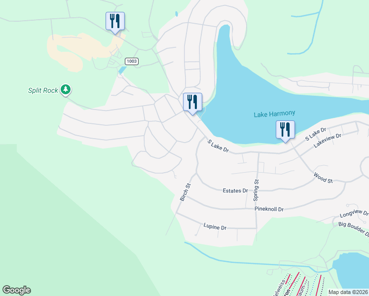 map of restaurants, bars, coffee shops, grocery stores, and more near 10 Maplewood Road in Lake Harmony