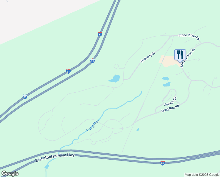 map of restaurants, bars, coffee shops, grocery stores, and more near 198 Long Run Road in Drums