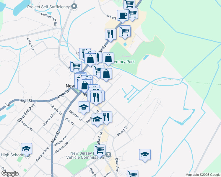 map of restaurants, bars, coffee shops, grocery stores, and more near 16 Townsend Street in Newton