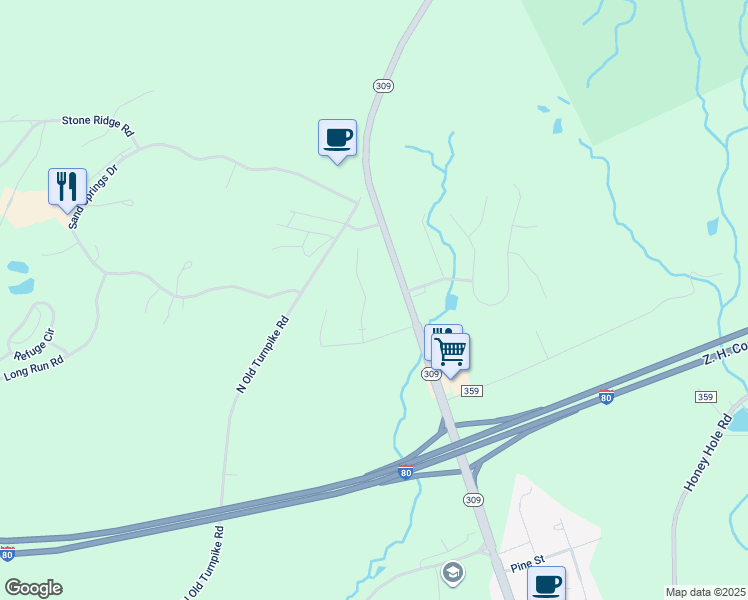 map of restaurants, bars, coffee shops, grocery stores, and more near 17 Deer Run Road in Drums