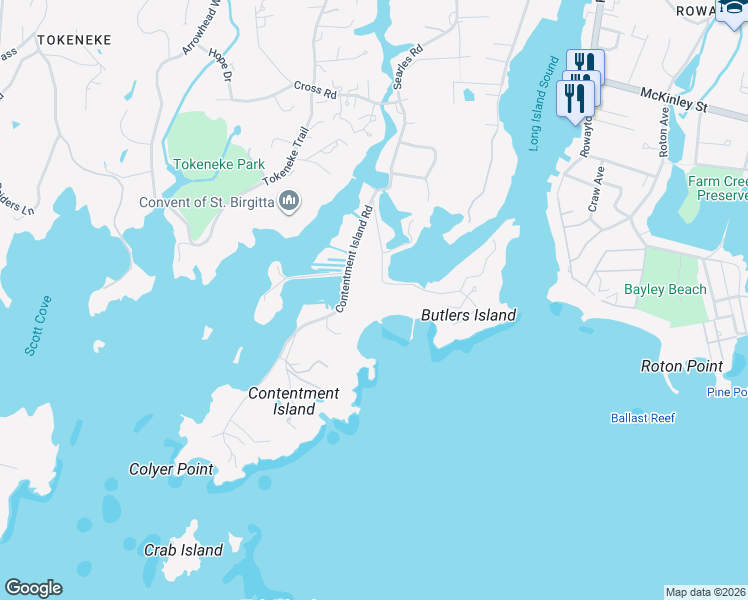 map of restaurants, bars, coffee shops, grocery stores, and more near 1 Tokeneke Beach Drive in Darien