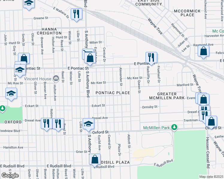 map of restaurants, bars, coffee shops, grocery stores, and more near 2928 Plaza Drive in Fort Wayne