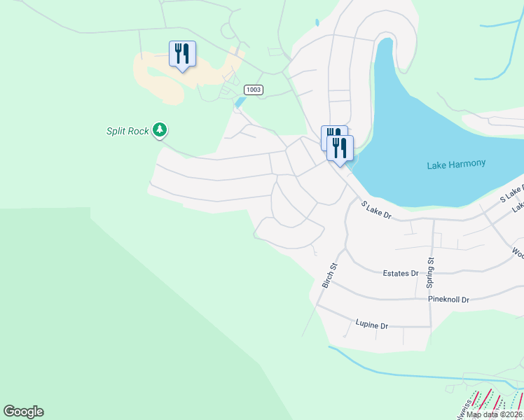 map of restaurants, bars, coffee shops, grocery stores, and more near 13 Red Oak Road in Lake Harmony