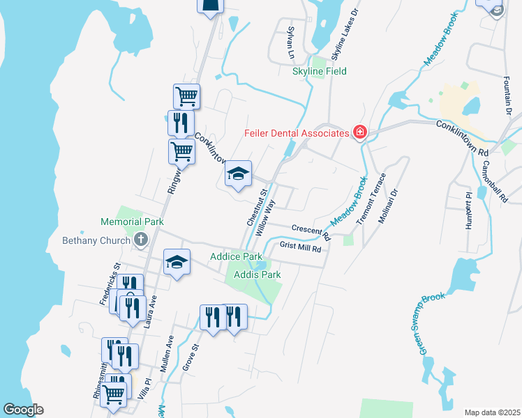 map of restaurants, bars, coffee shops, grocery stores, and more near 20 Willow Way in Wanaque