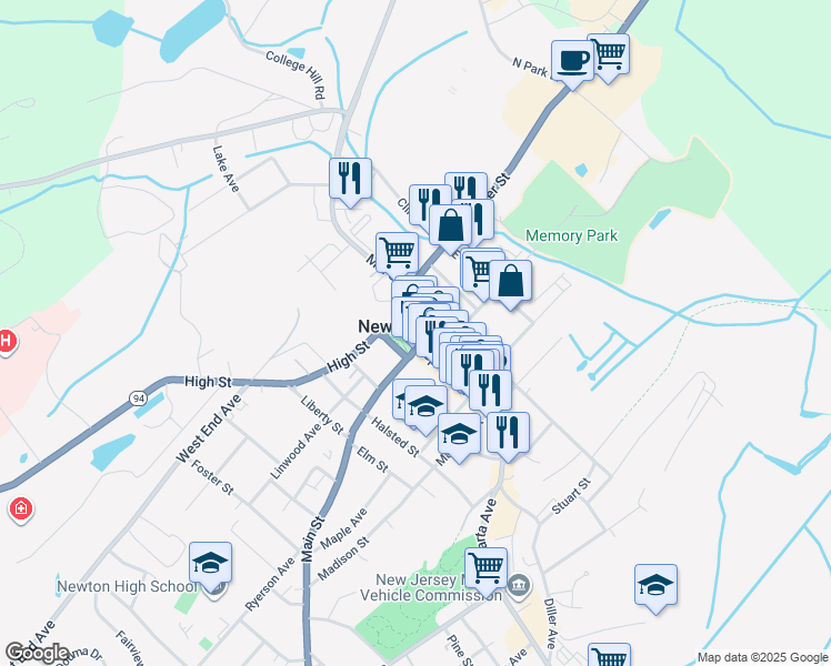 map of restaurants, bars, coffee shops, grocery stores, and more near in Newton
