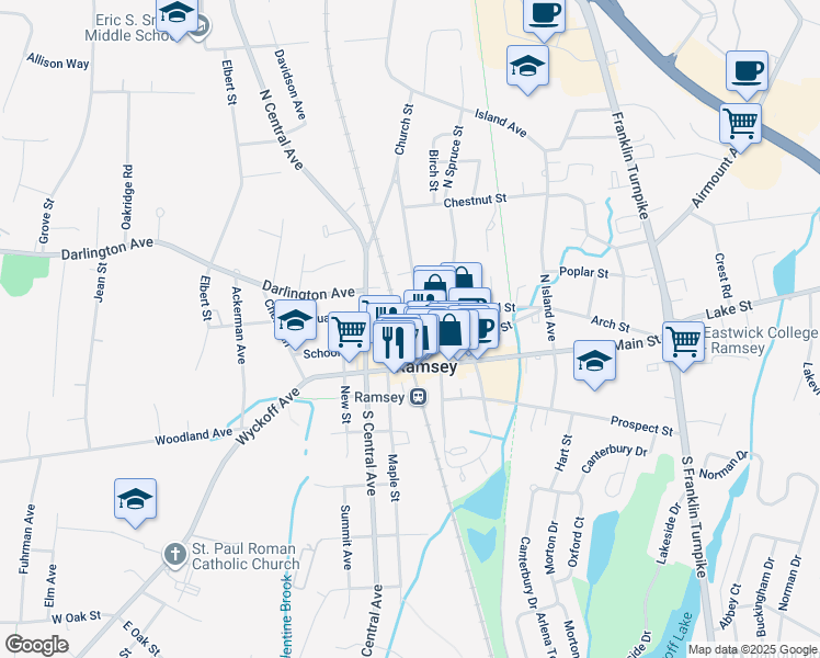 map of restaurants, bars, coffee shops, grocery stores, and more near in Ramsey