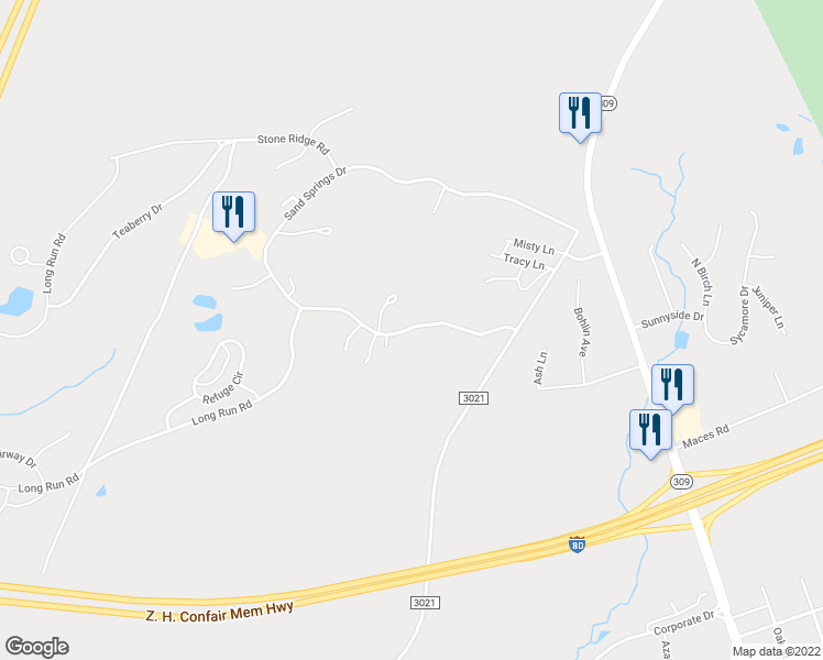 map of restaurants, bars, coffee shops, grocery stores, and more near 42 Sand Springs Drive in Drums