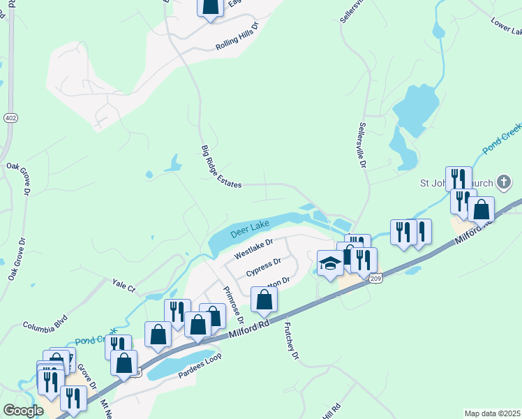map of restaurants, bars, coffee shops, grocery stores, and more near 529 Tournament Court in East Stroudsburg