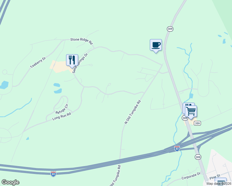 map of restaurants, bars, coffee shops, grocery stores, and more near 42 Sand Springs Drive in Drums