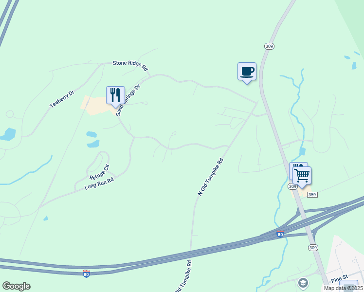 map of restaurants, bars, coffee shops, grocery stores, and more near 42 Sand Springs Drive in Drums