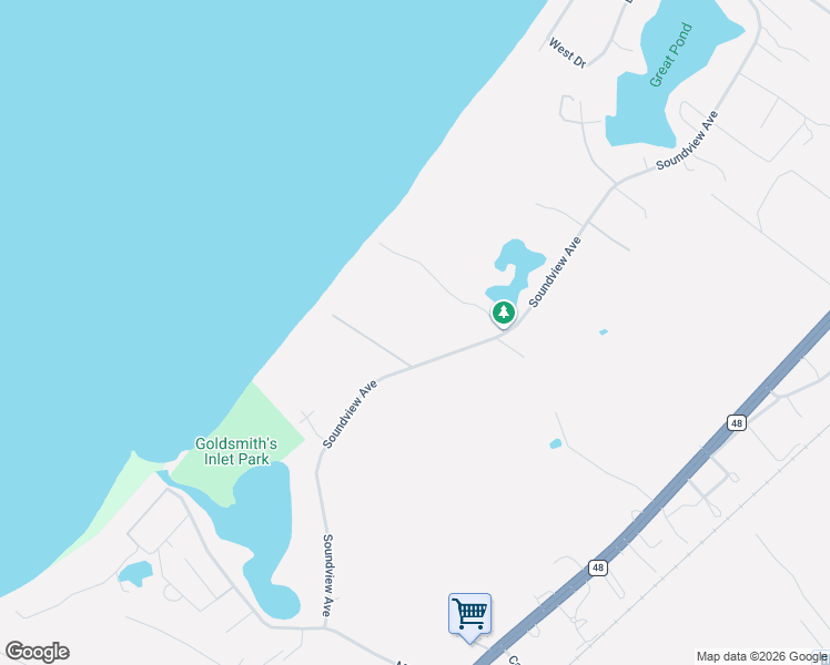 map of restaurants, bars, coffee shops, grocery stores, and more near K Road in Southold
