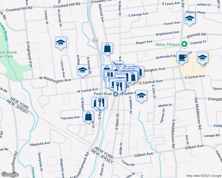map of restaurants, bars, coffee shops, grocery stores, and more near 31 Jefferson Avenue in Pearl River