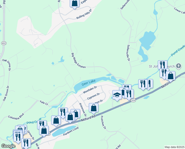 map of restaurants, bars, coffee shops, grocery stores, and more near 529 Tournament Court in East Stroudsburg