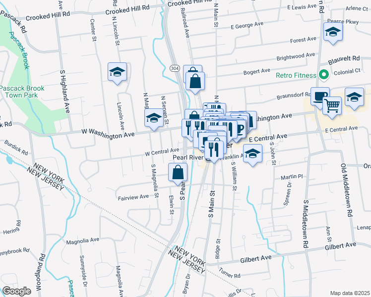 map of restaurants, bars, coffee shops, grocery stores, and more near S Pearl St & W Central Ave in Pearl River