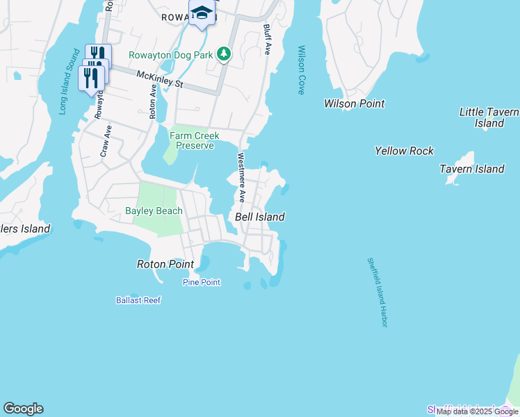 map of restaurants, bars, coffee shops, grocery stores, and more near 5 Cliff Place in Norwalk