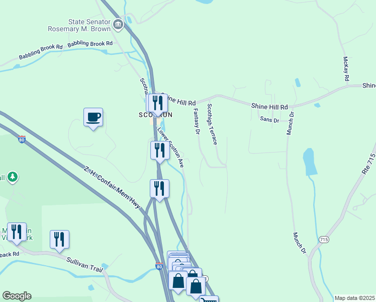 map of restaurants, bars, coffee shops, grocery stores, and more near 192 Lower Scotrun Avenue in Monroe County
