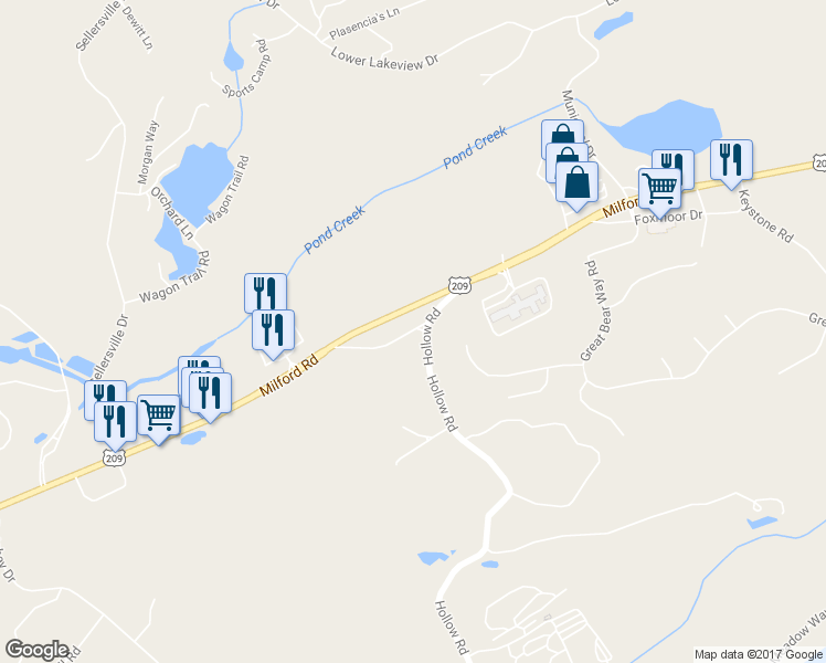 map of restaurants, bars, coffee shops, grocery stores, and more near 108 Holy Cross Road in East Stroudsburg