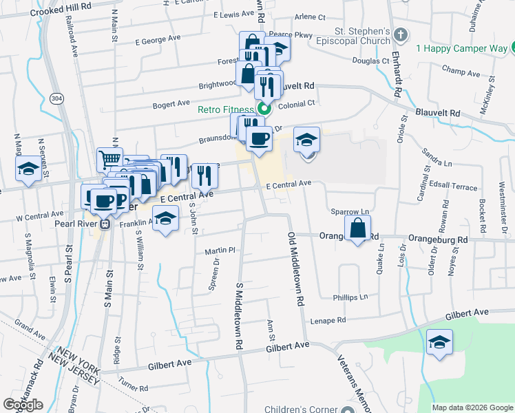 map of restaurants, bars, coffee shops, grocery stores, and more near in Pearl River