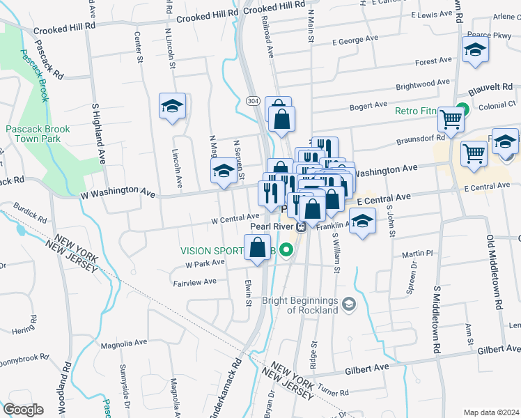 map of restaurants, bars, coffee shops, grocery stores, and more near 20 North Serven Street in Pearl River