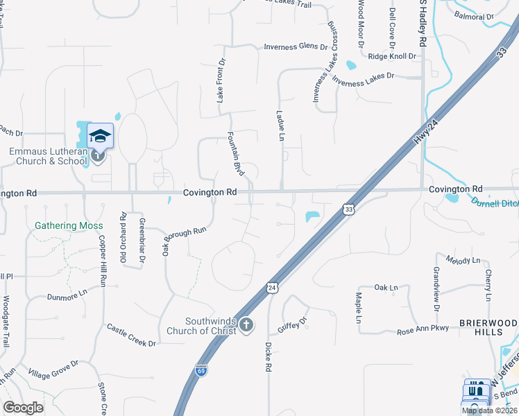 map of restaurants, bars, coffee shops, grocery stores, and more near 2705 Ridge Valley Drive in Fort Wayne