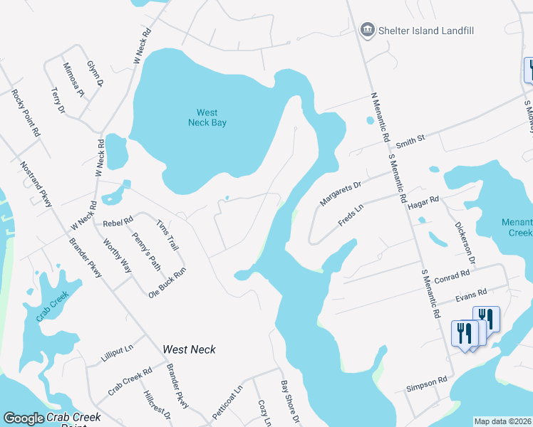 map of restaurants, bars, coffee shops, grocery stores, and more near 21 Westmoreland Drive in Shelter Island