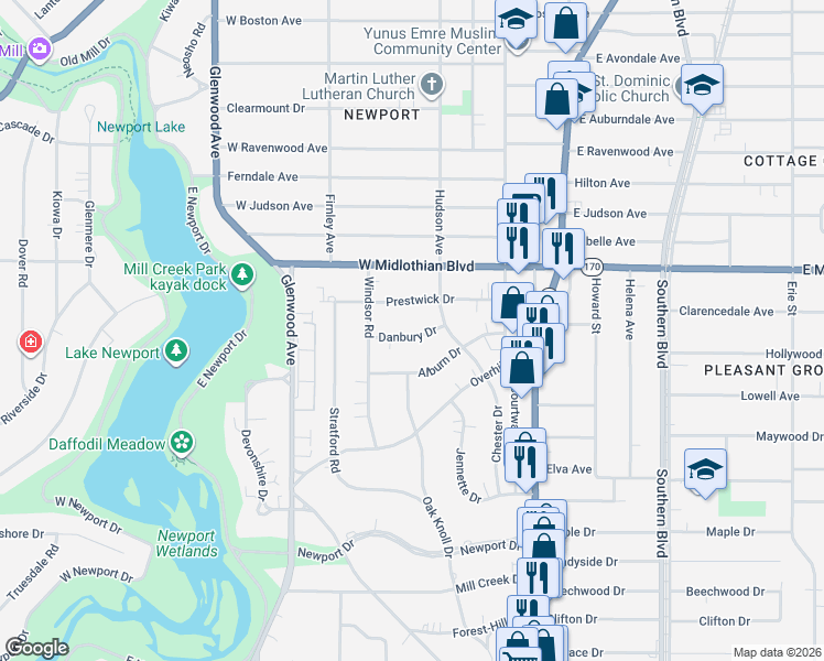 map of restaurants, bars, coffee shops, grocery stores, and more near 4012 Hudson Drive in Youngstown