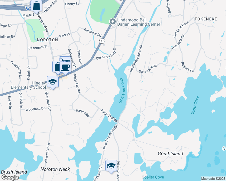 map of restaurants, bars, coffee shops, grocery stores, and more near 40 Swifts Lane in Darien