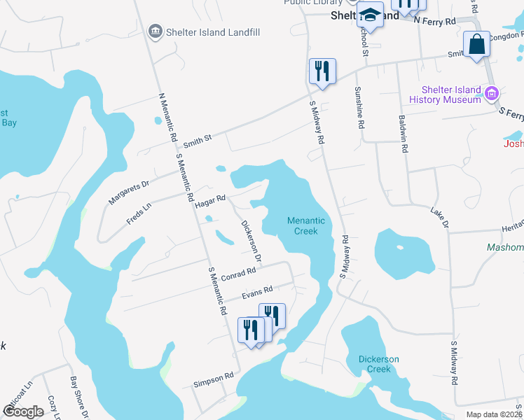 map of restaurants, bars, coffee shops, grocery stores, and more near 3 Hager Road in Shelter Island