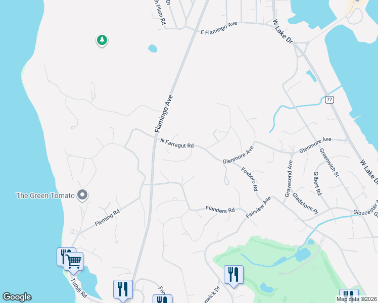 map of restaurants, bars, coffee shops, grocery stores, and more near 24 North Farragut Road in Montauk