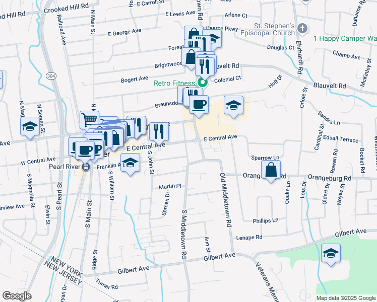 map of restaurants, bars, coffee shops, grocery stores, and more near in Pearl River