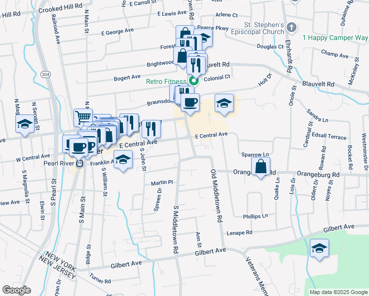 map of restaurants, bars, coffee shops, grocery stores, and more near in Pearl River