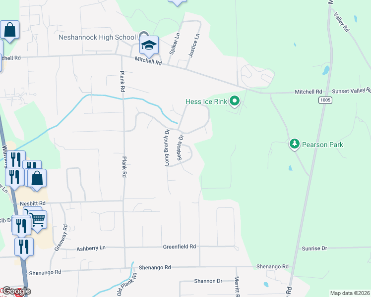 map of restaurants, bars, coffee shops, grocery stores, and more near 3239 Sequoia Drive in New Castle