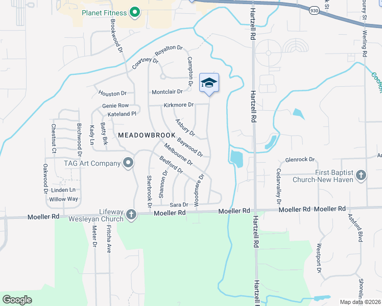 map of restaurants, bars, coffee shops, grocery stores, and more near 1419 Baywood Dr in New Haven