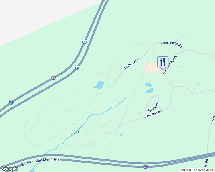 map of restaurants, bars, coffee shops, grocery stores, and more near Long Run Road in Drums