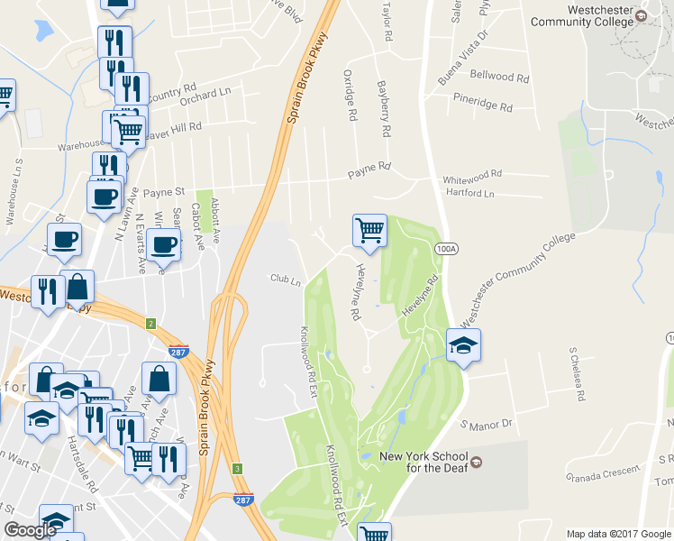 map of restaurants, bars, coffee shops, grocery stores, and more near 370 Knollwood Road Extension in Elmsford