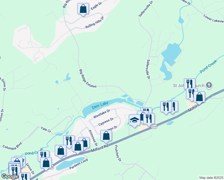 map of restaurants, bars, coffee shops, grocery stores, and more near 516 Tiger Court in East Stroudsburg
