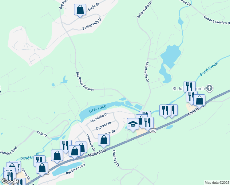 map of restaurants, bars, coffee shops, grocery stores, and more near 510 Tiger Court in East Stroudsburg