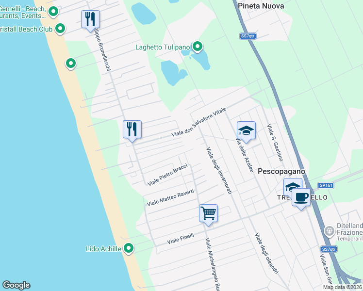 map of restaurants, bars, coffee shops, grocery stores, and more near 43 Viale Carlo Marocchetti in Castel Volturno