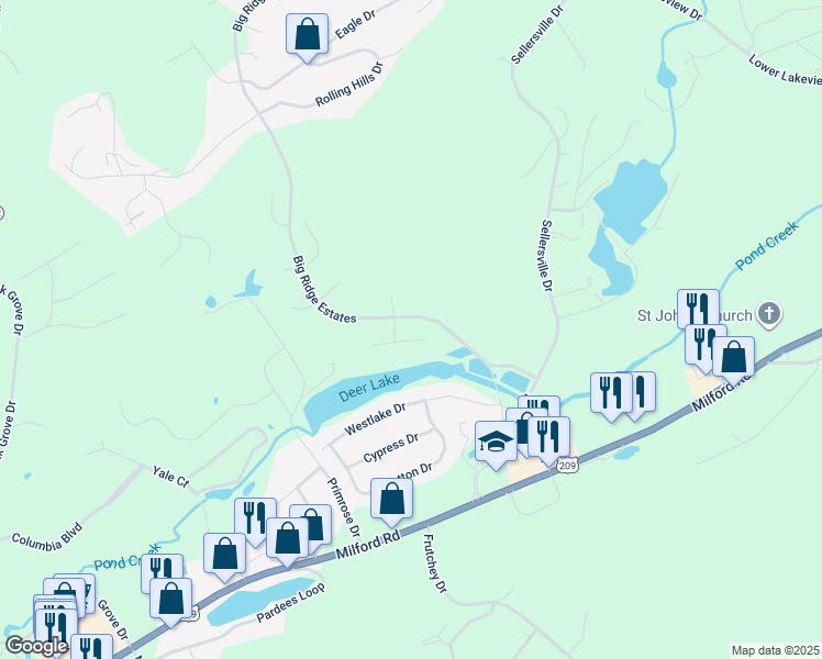 map of restaurants, bars, coffee shops, grocery stores, and more near 516 Tiger Court in East Stroudsburg