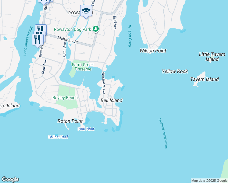 map of restaurants, bars, coffee shops, grocery stores, and more near 5 Cliff Place in Norwalk