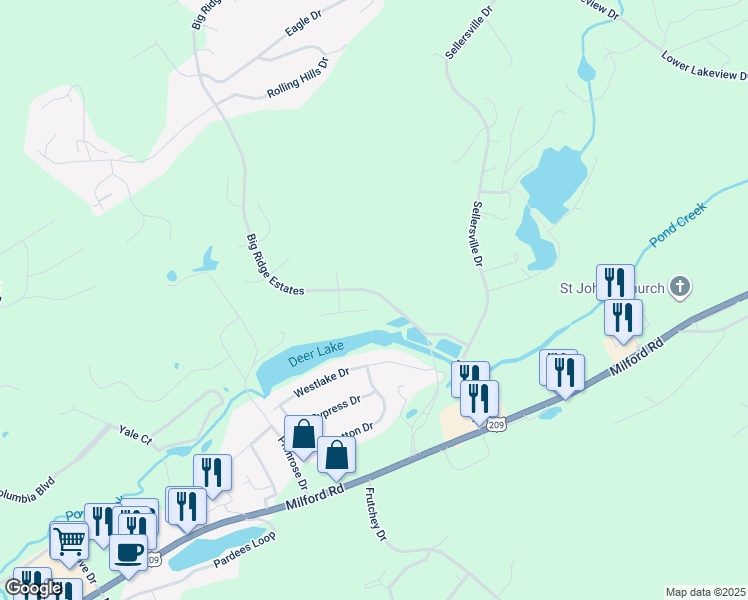 map of restaurants, bars, coffee shops, grocery stores, and more near 510 Tiger Court in East Stroudsburg