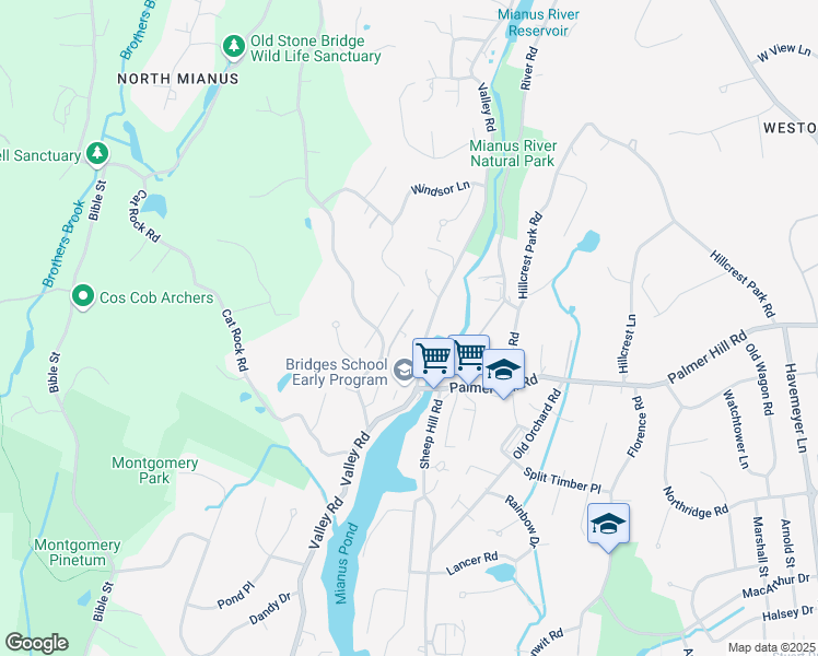 map of restaurants, bars, coffee shops, grocery stores, and more near 320 Valley Road in Greenwich