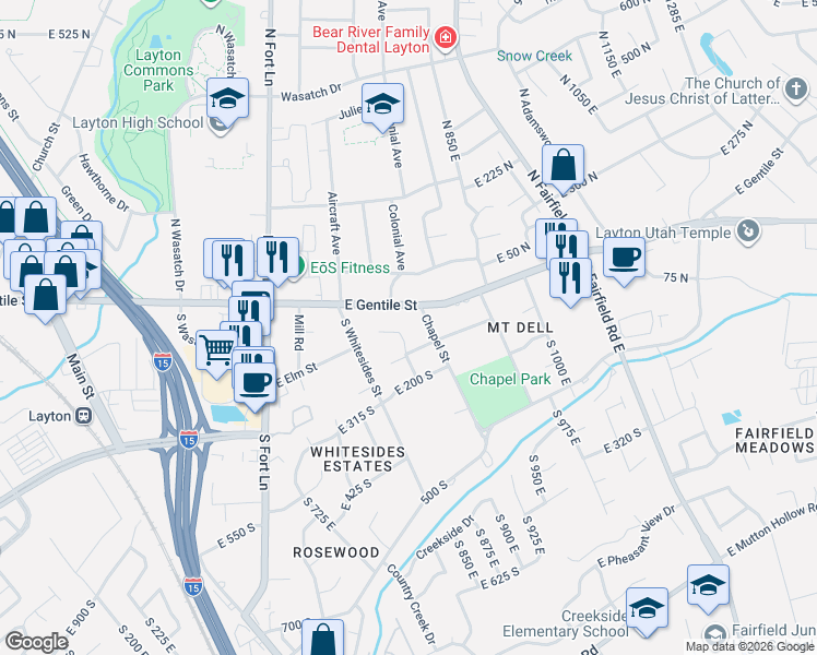 map of restaurants, bars, coffee shops, grocery stores, and more near 757 East 75 South in Layton