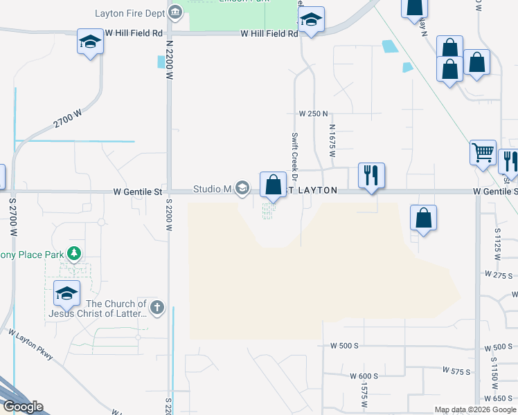map of restaurants, bars, coffee shops, grocery stores, and more near 1941 West Gentile Street in Layton