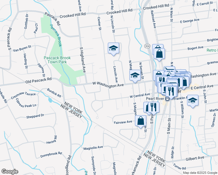 map of restaurants, bars, coffee shops, grocery stores, and more near 30 Center Street in Pearl River