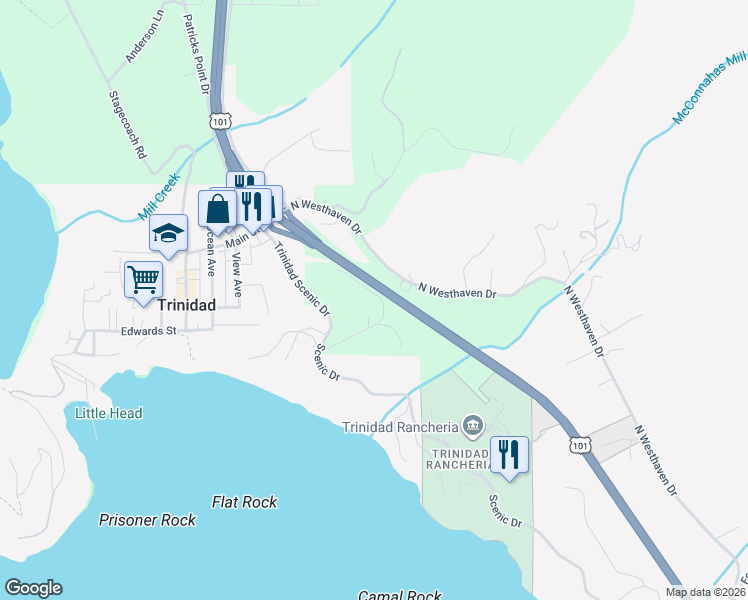 map of restaurants, bars, coffee shops, grocery stores, and more near 183 Langford Road in Trinidad