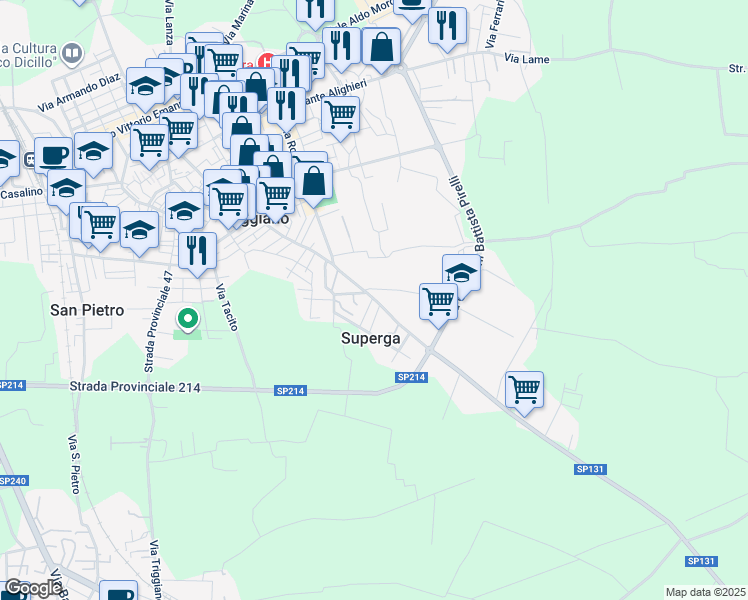 map of restaurants, bars, coffee shops, grocery stores, and more near 1 Via Benigno Zaccagnini in Superga