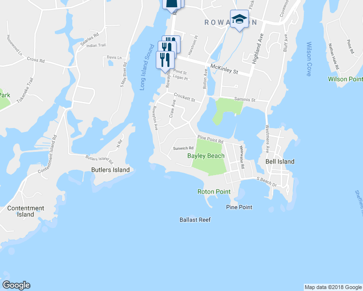 map of restaurants, bars, coffee shops, grocery stores, and more near 7 Sunwich Road in Norwalk