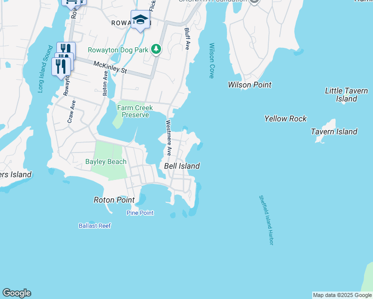 map of restaurants, bars, coffee shops, grocery stores, and more near 5 Cliff Place in Norwalk