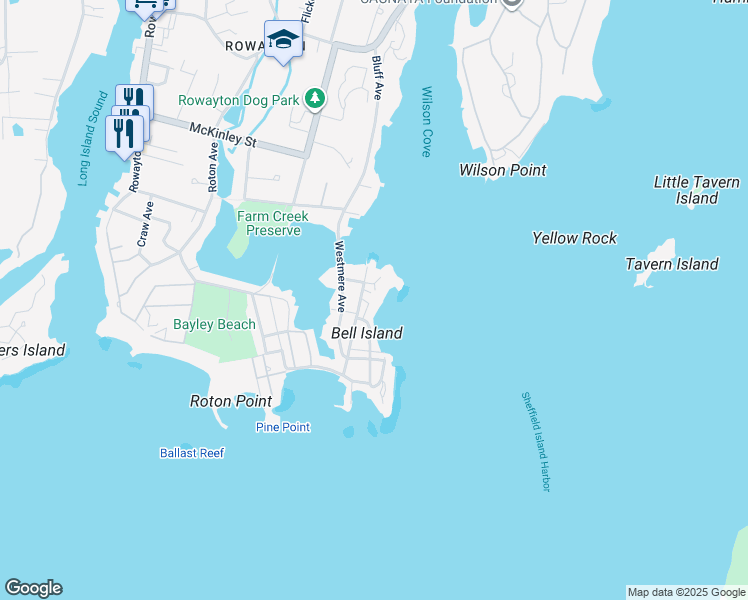 map of restaurants, bars, coffee shops, grocery stores, and more near 5 Cliff Place in Norwalk